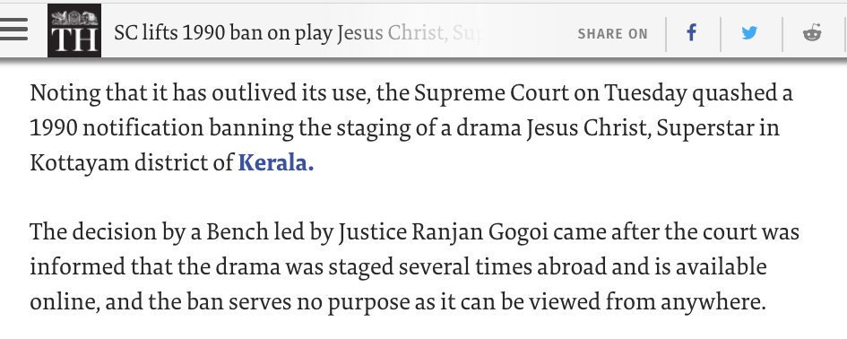 42.  @INCIndia wanted to KEEP THE BAN on the famous musical Jesus Christ Superstar, pleading, "it may hurt the religious faith of Christians and cause serious law & order issues." SC DISREGARDED the plea.  @RahulGandhi stayed SILENT. (via  @tweetRada)  https://timesofindia.indiatimes.com/india/Priests-25-year-battle-gets-ban-on-Jesus-Christ-nixed/articleshow/46844472.cms