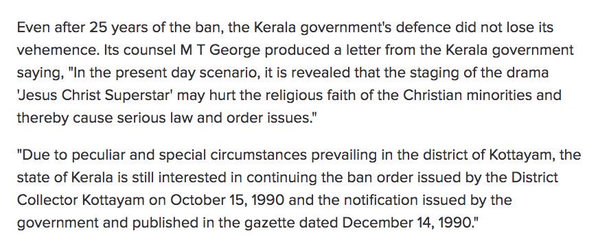 42.  @INCIndia wanted to KEEP THE BAN on the famous musical Jesus Christ Superstar, pleading, "it may hurt the religious faith of Christians and cause serious law & order issues." SC DISREGARDED the plea.  @RahulGandhi stayed SILENT. (via  @tweetRada)  https://timesofindia.indiatimes.com/india/Priests-25-year-battle-gets-ban-on-Jesus-Christ-nixed/articleshow/46844472.cms