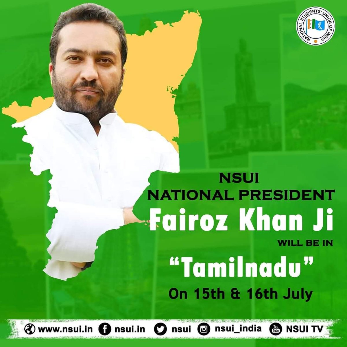 raqeeq747's tweet photo. NSUI National President @Fairoz_JK Ji will be in Tamilnadu on 15th &amp; 16th July.
@nsui https://t.co/f2n4eezN74