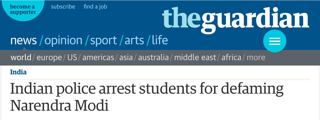 53. Police under  @INCIndia ARRESTED students in Kerala for defaming  @narendramodi.  @RahulGandhi stayed SILENT.  https://www.theguardian.com/world/2014/jun/13/indian-police-arrest-students-defaming-narendra-modi