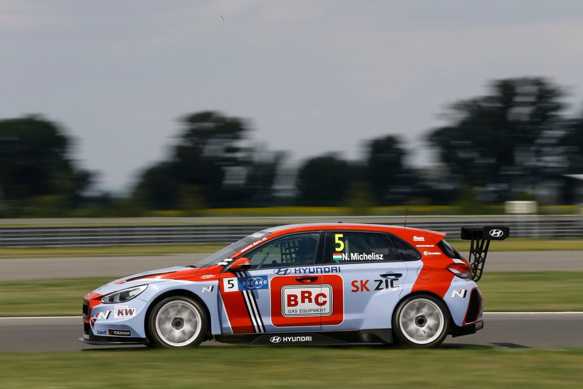 HMSGOfficial's tweet photo. Norbert @Michelisz scores a first win of the @FIA_WTCR season in his i30 N TCR in Race 3 at the Slovakia Ring. Thed Bjork narrowly misses out on third place by 0.04 seconds at the finish line. https://t.co/dlC1kvCXBH