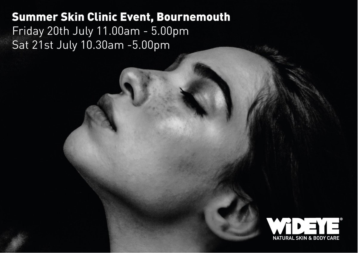 Our Summer #SkinClinic is happening in our WiDEYE Bournemouth Store on 20th &amp; 21st July! Enjoy a FREE skin diagnosis and #MiniFacial with our WiDEYE Skin Experts. You'll also get 10% discount on all facial products purchased. No need to book, just pop in! #BournemouthEvents