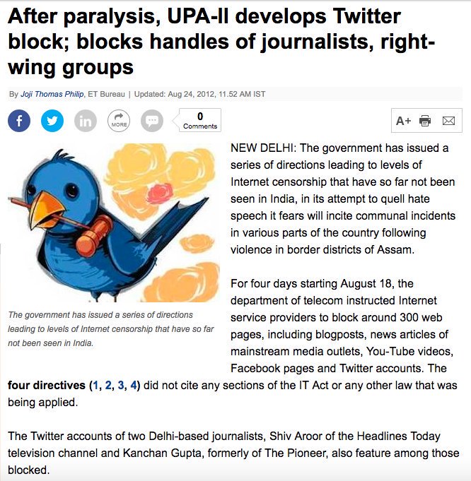 73.  @INCIndia (UPA) ORDERED the BLOCKING of HUNDREDS of URLs, including twitter accounts of journalists  @KanchanGupta &  @ShivAroor.  @RahulGandhi stayed SILENT.