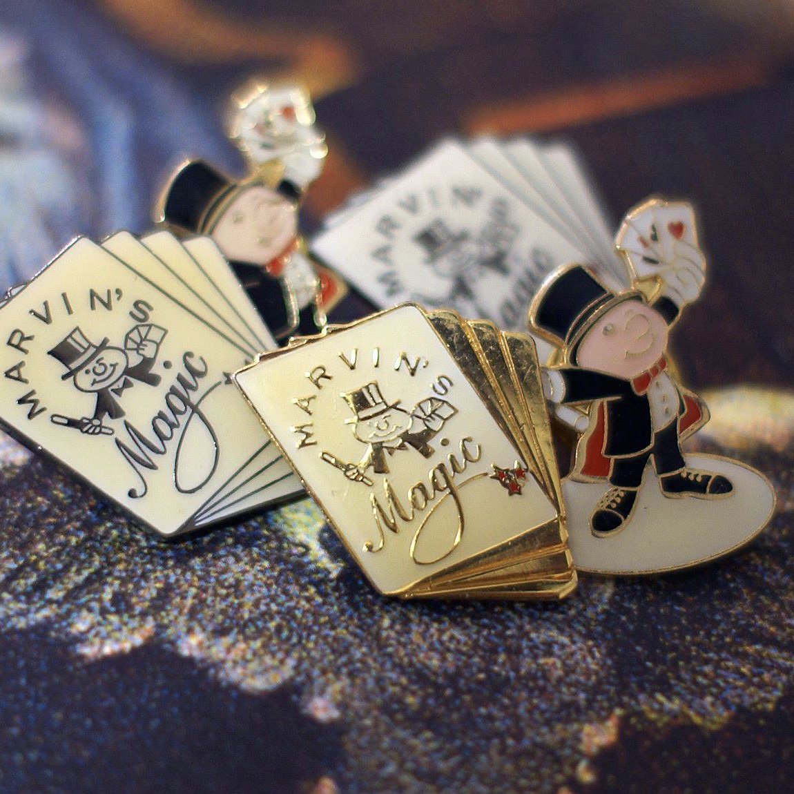 marvins_magic's tweet photo. Here's a small selection of #marvinsmagic pin badges. You don't see many of these. If you have one why not take a picture of you wearing it, and send it to us. #magicmadeeasy #history #30years https://t.co/05NOtvJIzg