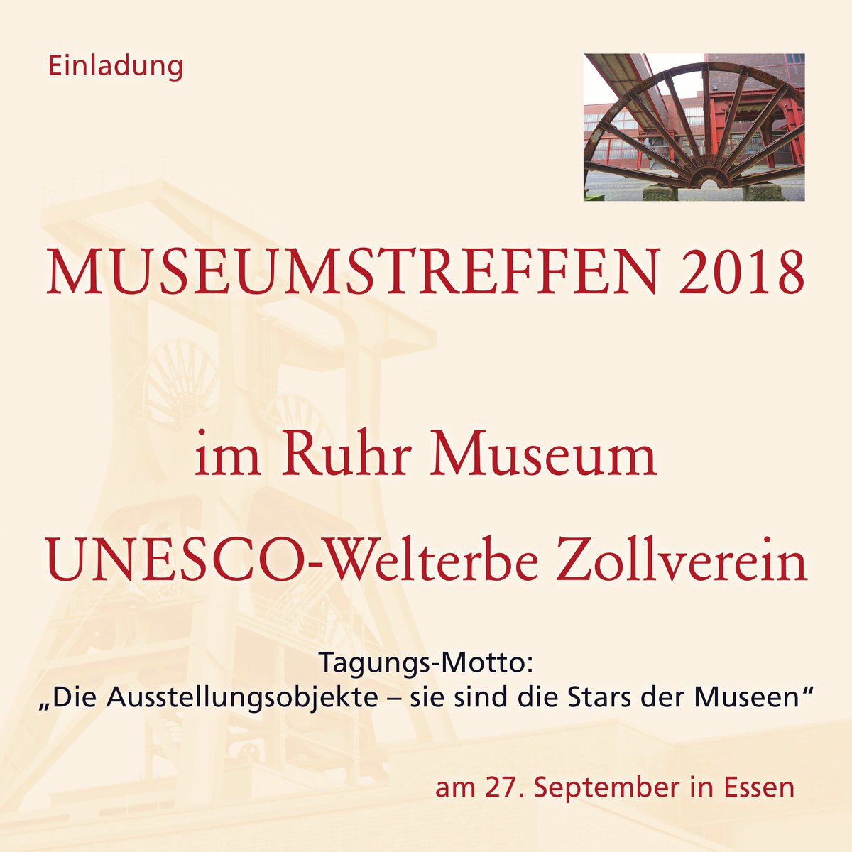 museum_de's tweet photo. Einladung #MUSEUMSTREFFEN 2018 am 27. September im Ruhr Museum Essen, Areal des UNESCO-Welterbes Zollverein einladen. Auch für Museumsfans. Anmeldung, Infos: https://t.co/7i0MCVjzzr   #Kultur #Museum #Ausstellung #exhibition #art #Kunst #RuhrMuseum #Welterbe #Unesco #Essen #depot https://t.co/rjn8GC0Mri