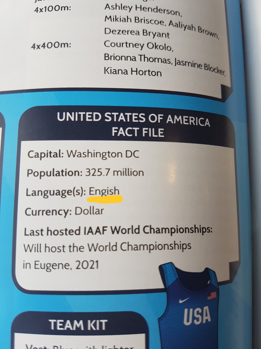sparkle54's tweet photo. Always knew Americans spoke a different language to me π€£ @AthWorldCup #londonstadium #programmeerror https://t.co/JsznFHm9vr