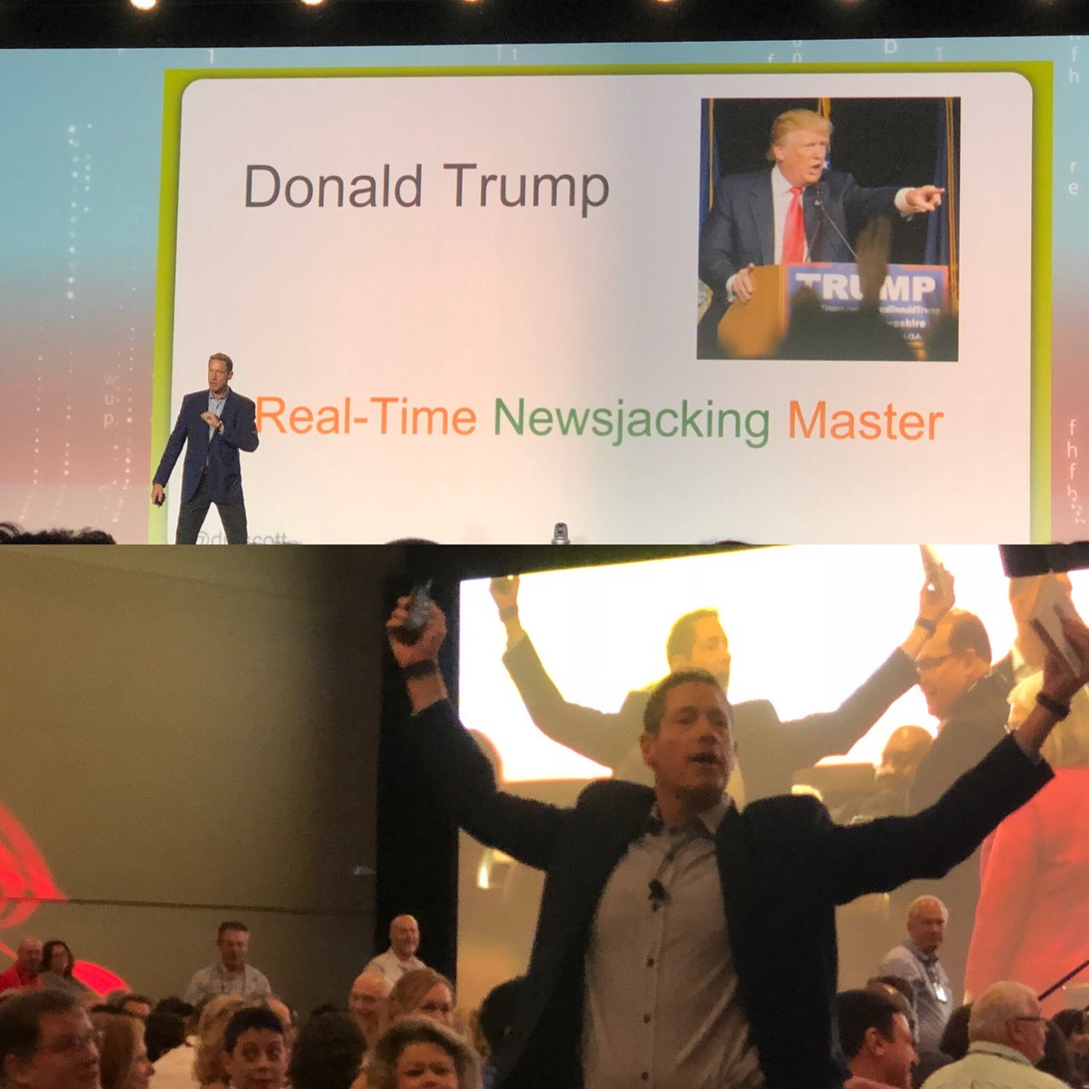 start_simply's tweet photo. The man who created the term “News Jacking” talking how marketing won elections!  @dmscott #influence2018 #INFLUENCE18 https://t.co/DMpU2J54mG #NSA #NSA18 https://t.co/YCwocM5f5f