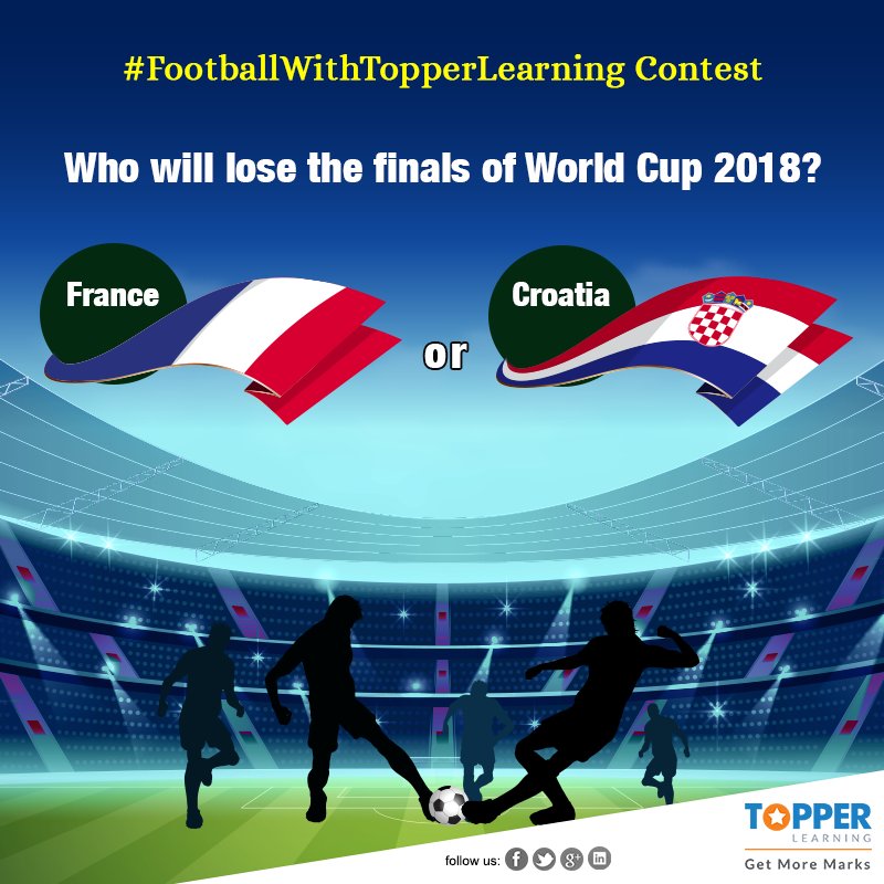 Topperlearning's tweet photo. Finally, the last day of ‘World Cup 2018’ has arrived and one last #Finals question that will help you to win our mega contest. Comment with your answer and win our mega prize. Click here: https://t.co/y7yKUgNnkz
#FIFA #Worldcup2018 #FootballwithTopperLearning #FrancevsCroatia https://t.co/SkQqrZOfAT