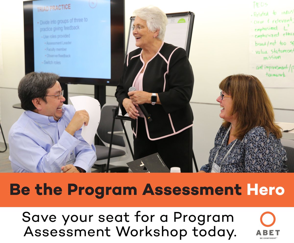 ABETquality's tweet image. We have 2 upcoming program assessment workshops in Baltimore! Seats are filling up for our one-day Fundamentals and Advanced #workshops, so register today: hubs.ly/H0c-dGB0
#programassessment #ABETconfident #assessment #STEM #highered #lifelearning #engineeringeducation