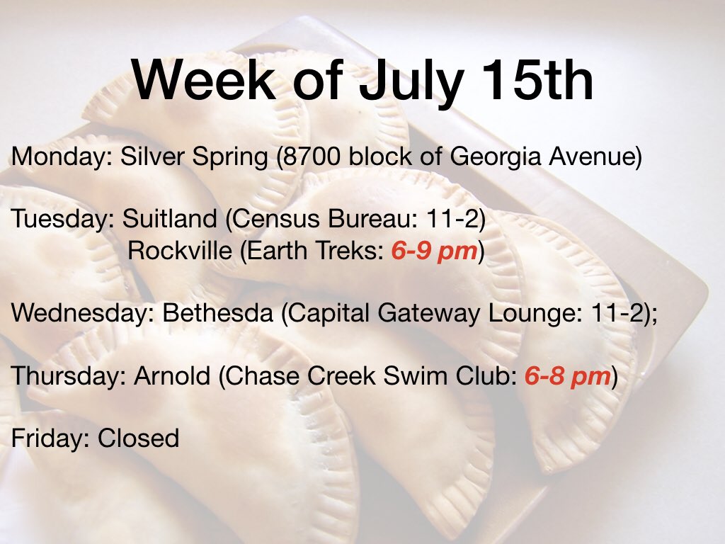 Here’s our schedule for the week. Hope to see you soon! #foodfamilyfun