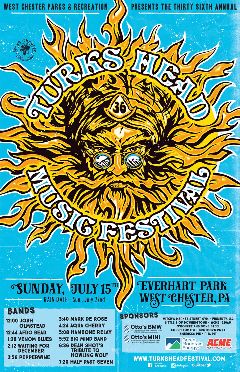 Turks Head Music Festival kicks off today at 12pm. Swing down to Everhart Park between 12pm and 8pm for 11 bands on two stages!