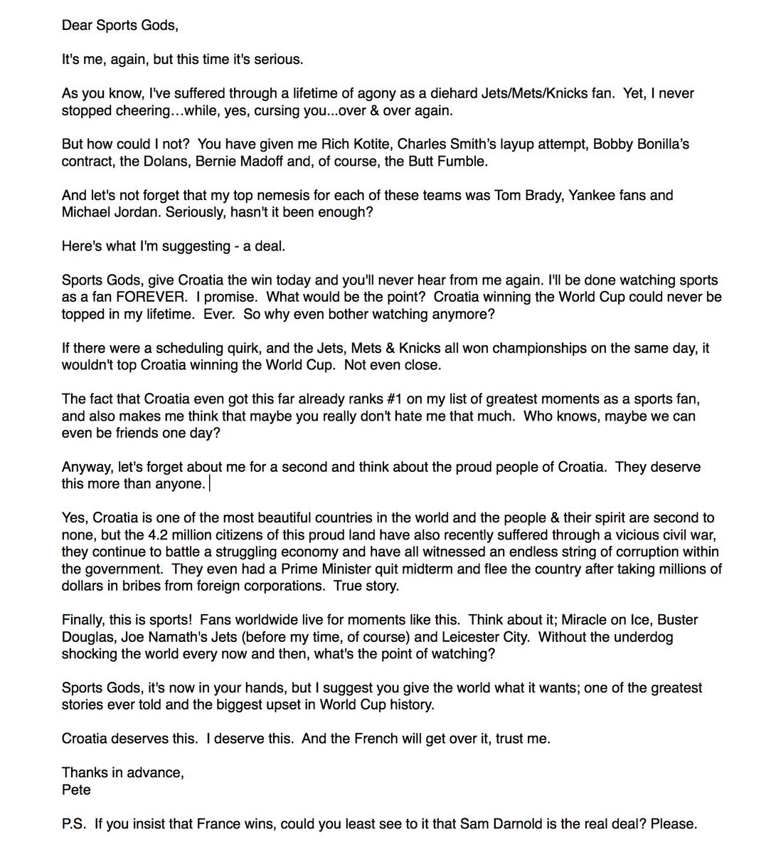 PeteRadovich's tweet photo. Dear Sports Gods, please read. https://t.co/rZdSD0v6ic