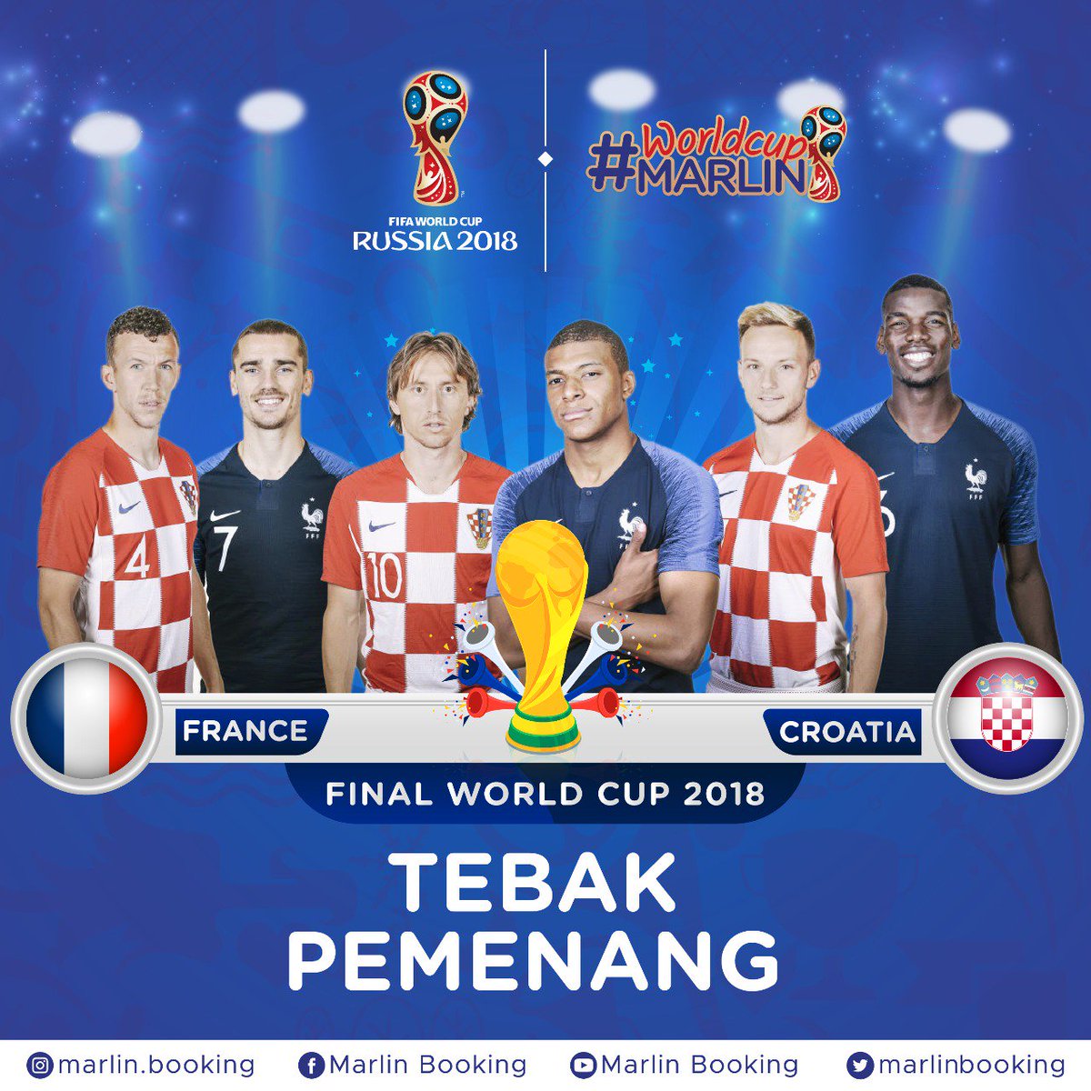 MarlinBooking's tweet photo. Kuis #WorldCupMarlin gampang aja gaes~

Siapa pemenang antara #fra VS #cro?

Jangan lupa:
1. Follow sosmed Marlin Booking dan download aplikasi Marlin Booking di Play Store atau App Store
2. Tag 5 teman kalian
3. Gunakan hashtag #WorldCupMarlin 

Hadiahnya pulsa 100K ya~ https://t.co/YtcULnVBtx