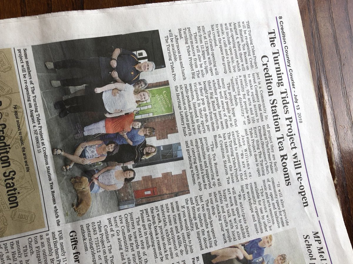 TurningTidesCIC's tweet photo. In this weeks Crediton Courier, an article and an advert for the 4th August on the same page!
Pick up a copy and have a read 🤗
#FridgeUpdate #FridgeUpdates #Cribs #OpenMic #LocalMedia… https://t.co/JutWxatwLG…
@CreditonCourier @CreditonChamber @suscred https://t.co/LUC2IIOH1I
