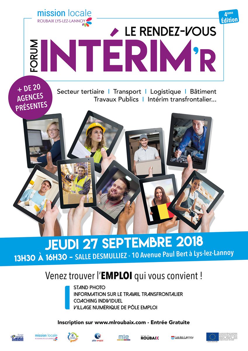 misslocrbx's tweet photo. [Forum Intérim’R]
SAVE THE DATE ! 🔴 La 4ème édition du Forum « Le Rendez-Vous Intérim’R » se tiendra le jeudi 27 septembre 2018 de 13h30 à 16h30 à la Salle Desmulliez à Lys-lez-Lannoy https://t.co/Kx8CE4En7y