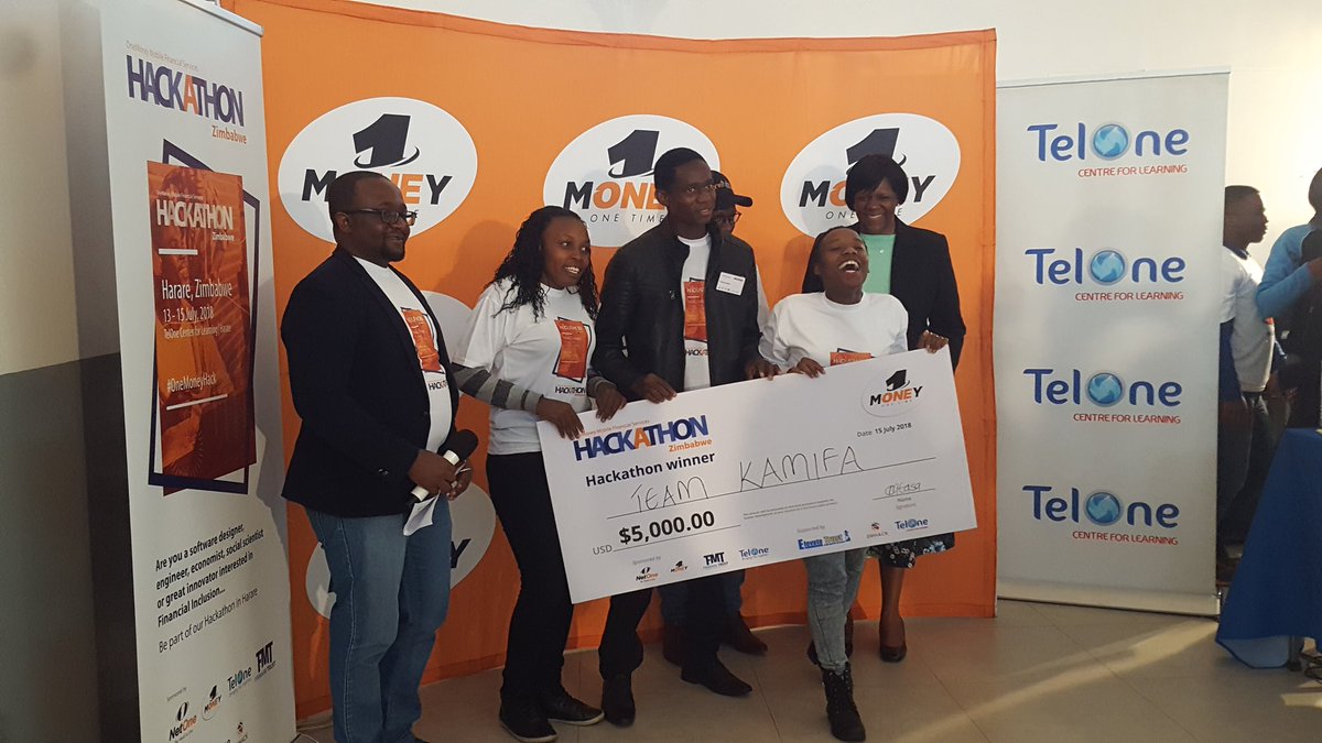 TelOneZW's tweet photo. Congratulations to team Kamifa for winning challenge number 4 #OneMoneyHack #OneMoneyHackathon #TelOne #ConnectedNation https://t.co/lZyUY37XBI