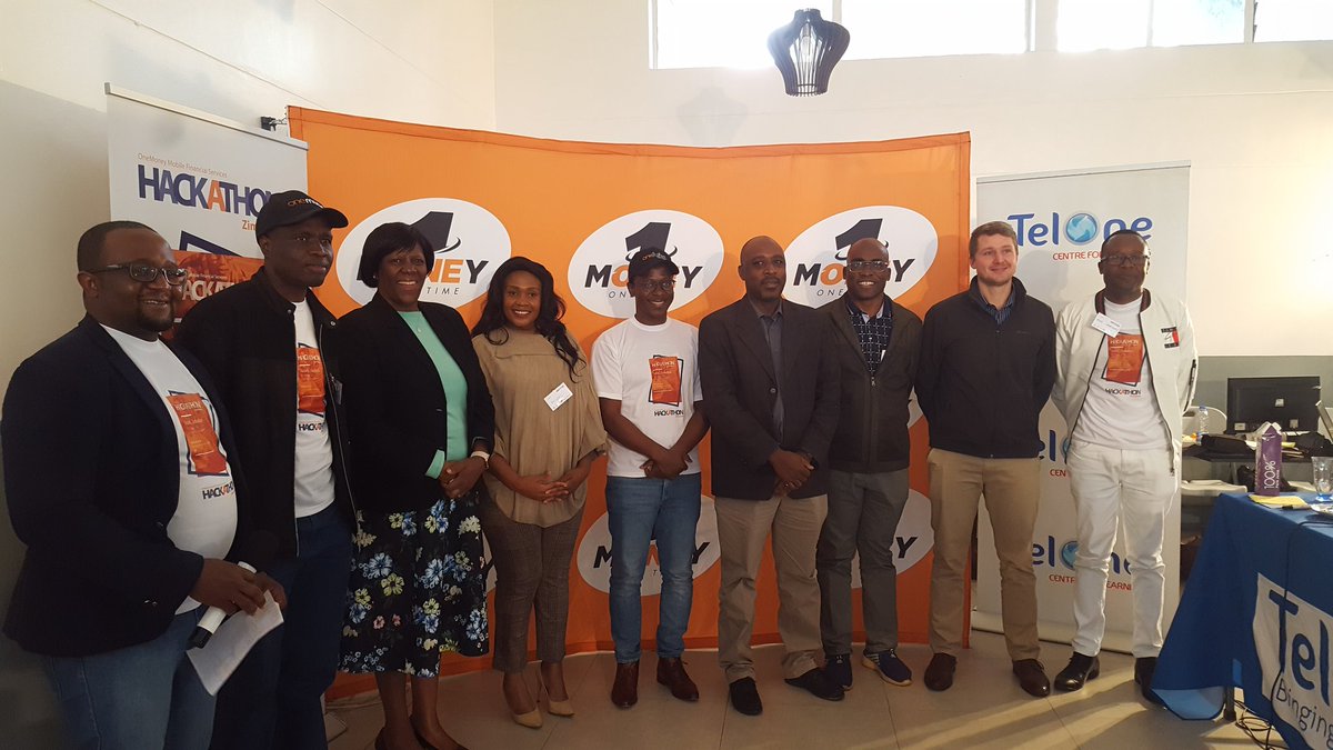 TelOneZW's tweet photo. Our MD @chipo_mtasa with CEO of NetOne @LazarusMuchenje and the judges after the announcement of the winners. #OneMoneyHack #OneMoneyHackathon #TelOne #ConnectedNation https://t.co/kqPYvVZTnz