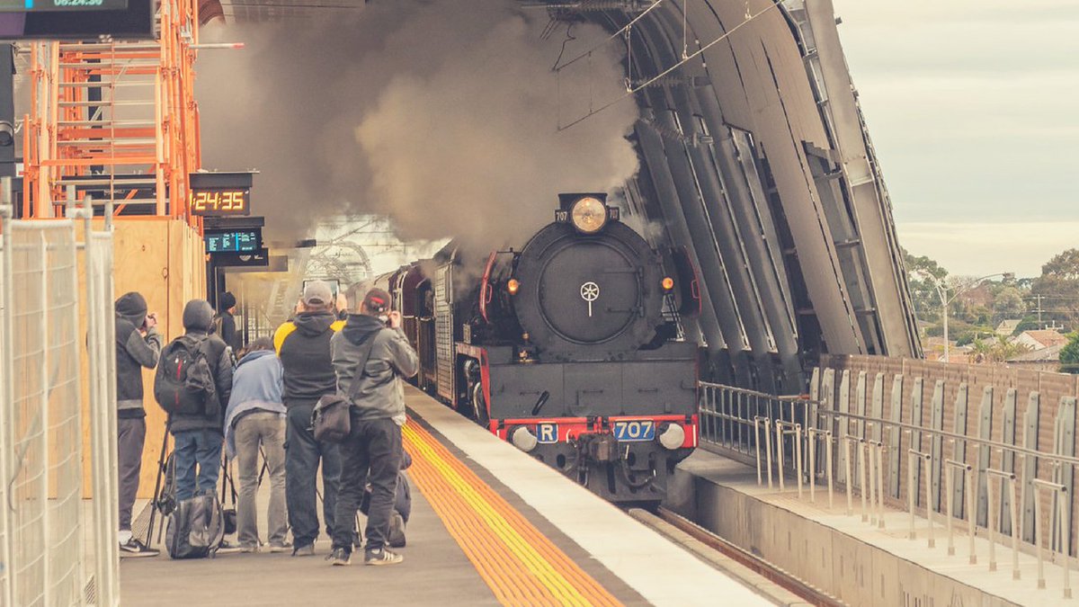 The first steam train on SkyRail