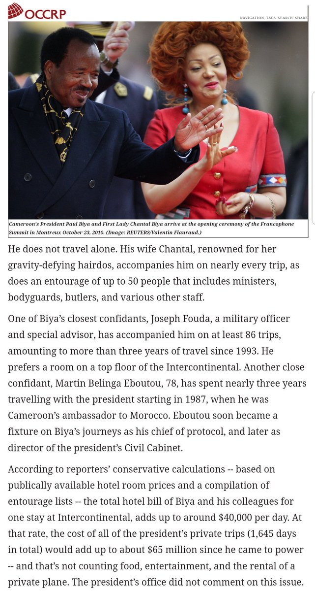 Cameroon's President Biya—in power since 1982—seeks another 7-year term till 2025. He's 85 years old. He barely stays in the country, lavishly shuttles…