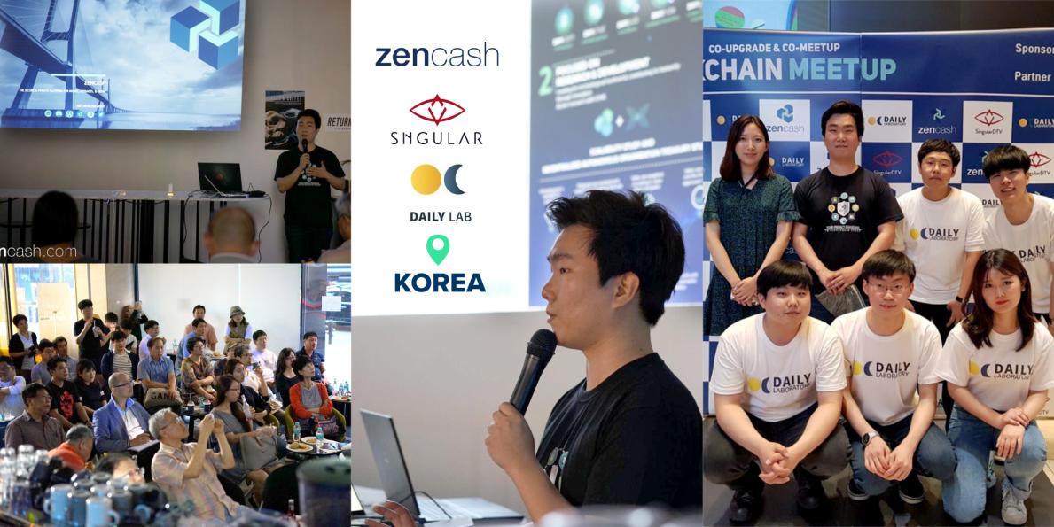 horizenglobal's tweet photo. Korea rep, @stationskir speaks about #zencash at a co-meetup in Seoul w/ @SingularDTV and amazing hosts, @DailyLaboratory! @ZenCashKorea https://t.co/eUF7N17Wb4 https://t.co/JHhtZQ31lr