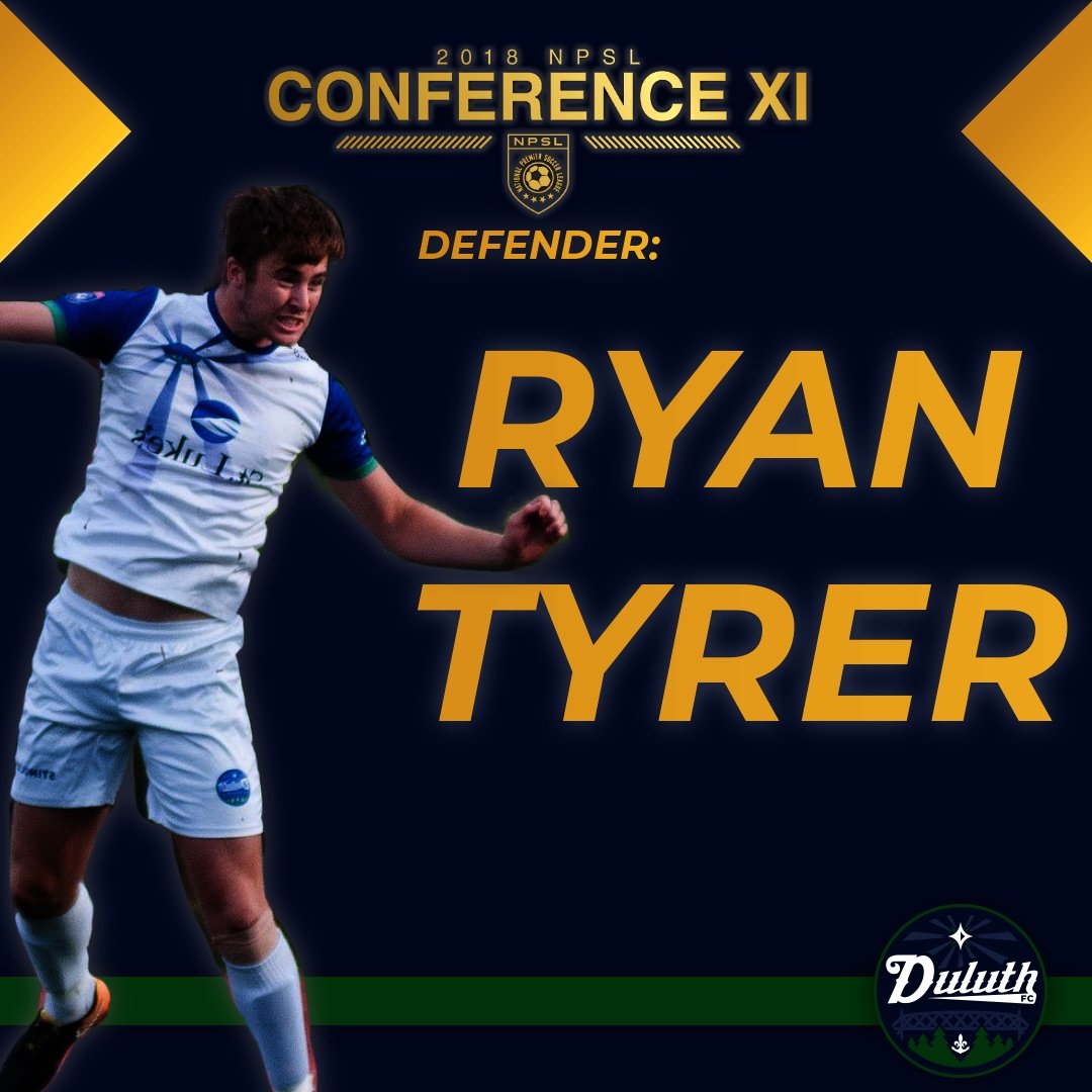 DuluthFC's tweet photo. MASSIVE CONGRATULATIONS to our 3 players selected to the 2018 @npsl_north Conference XI ⚽🎉 Proud of you, Jan Hoffelner, Ryan Tyrer, & Joe Watt!
---
All three showed why those honors were so deserved in our dramatic playoff win last night!
---
#DuluthFC #NPSL #ConferenceXI https://t.co/vauBBNQaTA