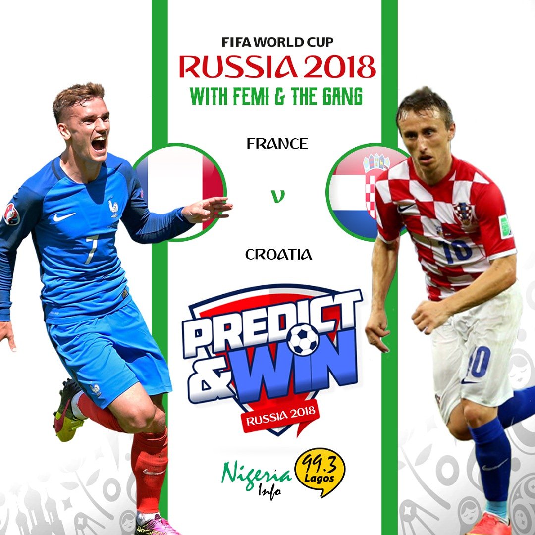NigeriainfoFM's tweet image. Be a lucky winner!!! PREDICT CORRECTLY the exact scoreline to win!

NB - we are ONLY rewarding the first 5 correct answers on Facebook/Instagram/Twitter all together. 

Also, Predictions end at half-time.

#Predict2Win #Nigeriainfo993 #VisualRadioNG #Russia2018