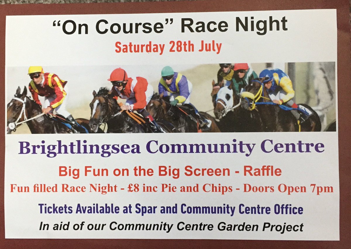 brightlingseacc's tweet photo. Pop into Spar or Brightlingsea Community Centre to pick up your tickets 😊🐎🐎🐎 #brightlingsea #whatson #community #excited 🍾🥂 https://t.co/EnGHxGjGws