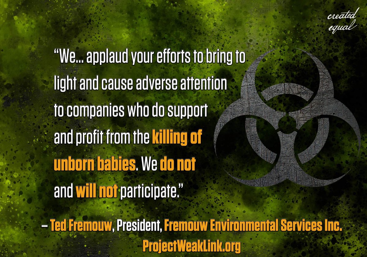 createdequalorg's tweet photo. If medical waste companies choose to enable abortion-killing by servicing abortion clinics, we will make their collaboration known through a public awareness campaign.
While some companies applaud #ProjectWeakLink, others try to hide from being exposed. https://t.co/nk6NoWKtMz https://t.co/gPUrSyEjID