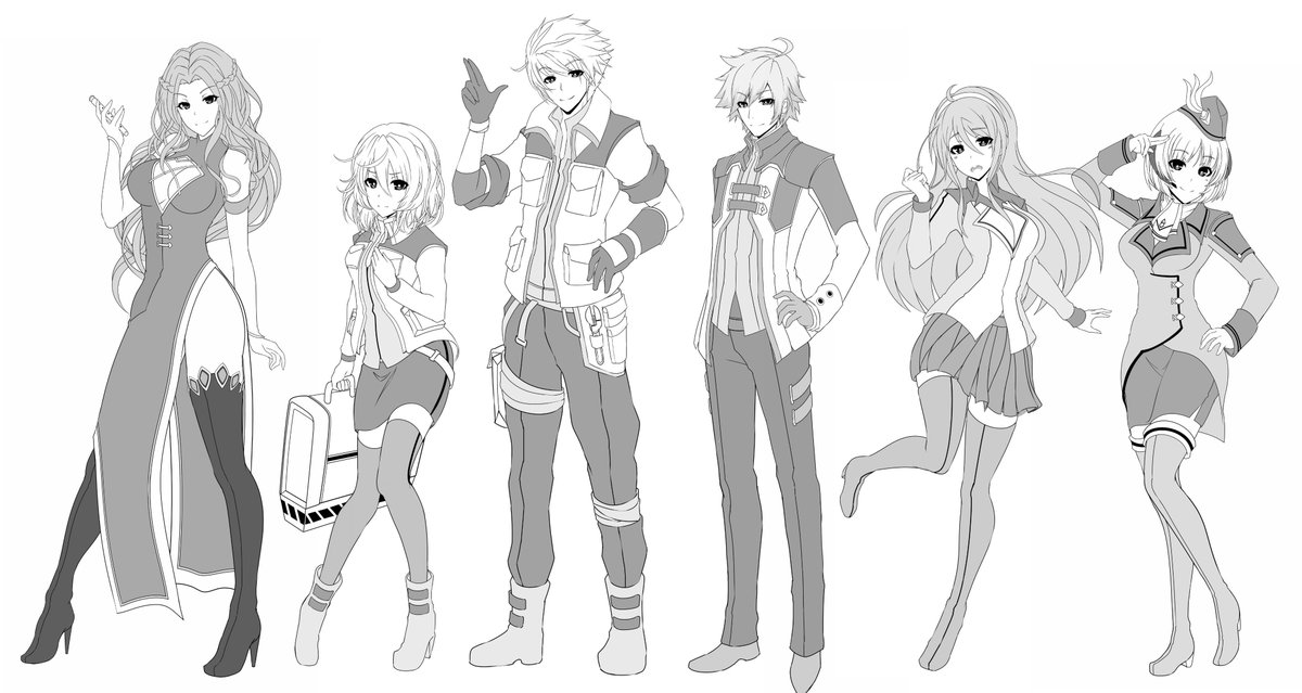 OfficialDev16's tweet photo. Prototype character sketches are out for some of our crew! Our recently acquired artist that's joined the team, known as Ae, has been pushing us forward with great speed! #hotu #heartoftheuniverse #dev16 #visualnovel #indiegames #indiedev https://t.co/lPPjPtB6i0