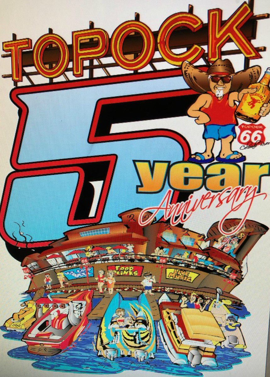 topock66's tweet photo. Topock66 will be celebrating our 5th year anniversary on Saturday 7/21. The fun starts at 1pm with the band "Crosscutt" hitting the pool stage. We will have drawings for Topock66 swag as well as a chance to win a $500 gift certificate. #5thannivesary #topock66 #fireball #crosscut https://t.co/LGiYXSp6lm