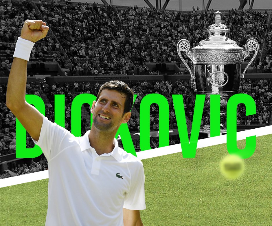 WeAreTennisFR's tweet photo. ROI DE #WIMBLEDON !!! 

Novak #Djokovic remporte son 4ème titre sur le gazon londonien en dominant Kevin Anderson 6-2 6-2 7-6 ! https://t.co/lrcYJDKZr8