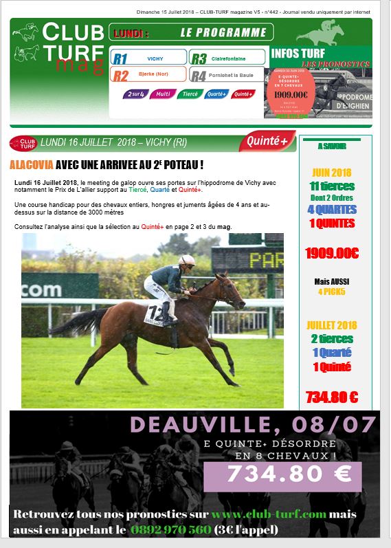 infosclubturf's tweet photo. #pmu #pronostic #base #outsider Retrouvez les meilleures infos pour le #Quinte et la réunion par @fdenizot1 #clubturf de lundi 16 Juillet 2018 à @CoursesdeVichy sur notre boutique: https://t.co/tky6zn79ny mais aussi sur notre ligne privée au 0892 970 560 (3€ l'appel ) https://t.co/nStVNcHH7A