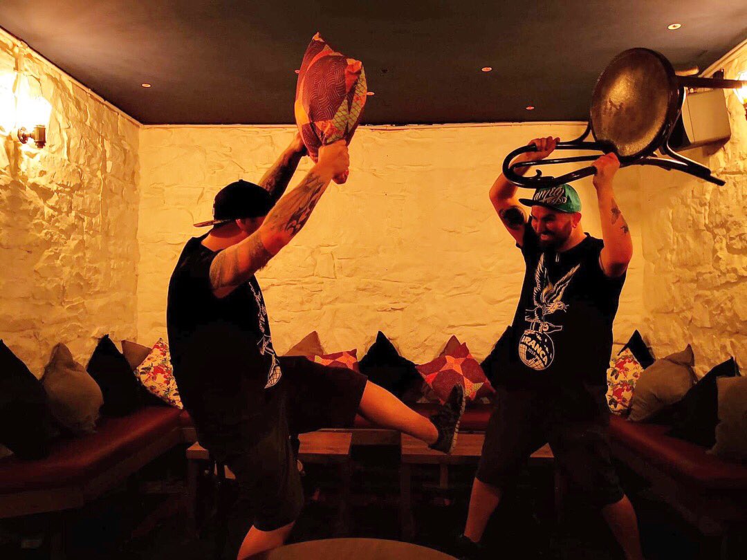 Sam and Jody were in the same mood this morning. We’ve calmed them down with some <a href="/FernetBranca/">Fernet-Branca</a> 
Come marvel at the matching madness. Big love to @abandonshipapp for the threads!
#kinedinburgh #fernet #fernetbranca #photooftheday #picoftheday #wheredidsamsbeardgo #rafikioftiki