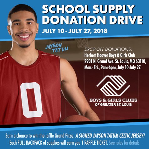 jaytatum0's tweet photo. We’re looking for donations for the first annual School Supply Donation Drive. Click the link for full description and a list of what we need.  https://t.co/IWezqRXC6a https://t.co/dESdmRDWNe
