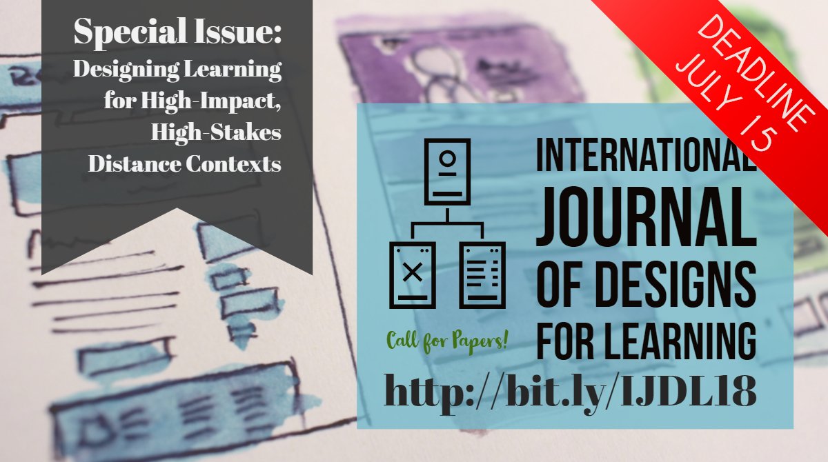 tadousay's tweet image. Today's the day! We have some fascinating #designcases submitted for the #AECTDDL special issue of #IJDL, but I'd love to see what you're working on! If your context is #DistanceLearning &amp;amp; #HighStakes #HighImpact, submit your abstract. More info: bit.ly/IJDL18 #AECT