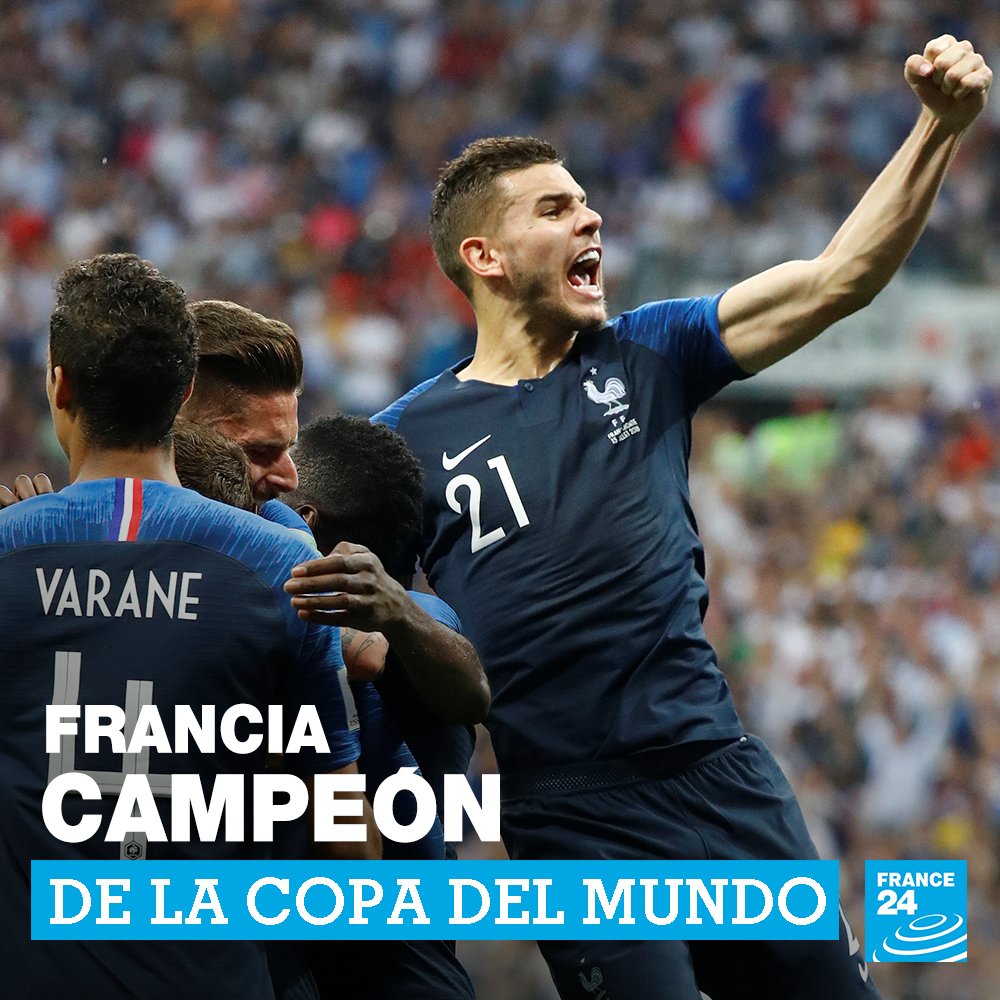 France24_es's tweet photo. ¡#FranciaCampeón!
La #CopaDelMundo2018 se la llevan a casa los franceses tras un gran partido donde 4⃣ goles hicieron la diferencia ►►► https://t.co/4sySJ96UJ5 https://t.co/CGsxf9Jjvt