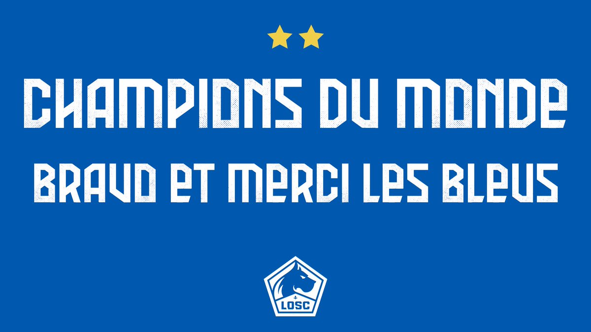 losclive's tweet photo. 🇫🇷 CHAMPIONS DU MONDE ! 🇫🇷

Un immense bravo à l'@equipedefrance pour sa deuxième ⭐ et un clin d’œil particulier à @Rami13officiel , @DjibrilSidibeS3, @BenPavard28 ainsi qu'aux ex-Lillois qui composent le staff des Bleus.  

#FiersdetreBleus 
#ChampionsduMonde https://t.co/ufts4a7wpu