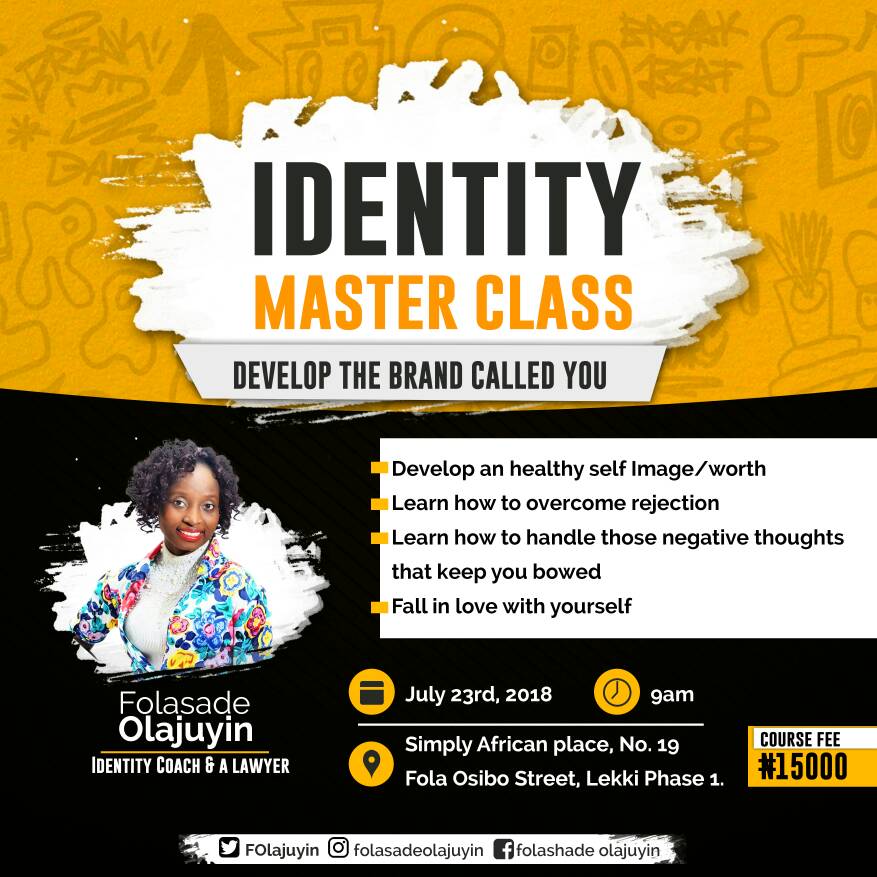 Pat_Moon_'s tweet photo. Join us for the next Identity Master Class... 
Identity Master Class with Coach Folasade.... 
It's going to be worth it. 
Come and discover and harness the real you. https://t.co/R9CVdk5IIB
