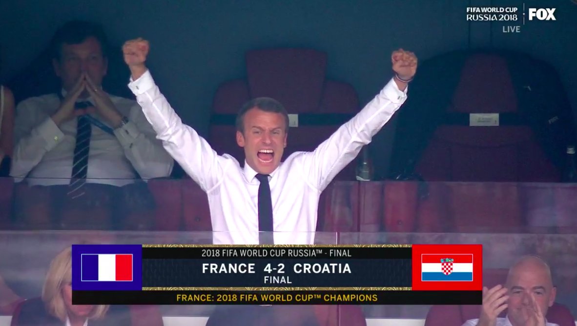 This photo of a celebrating Macron captures the excitement of France's World  Cup win.