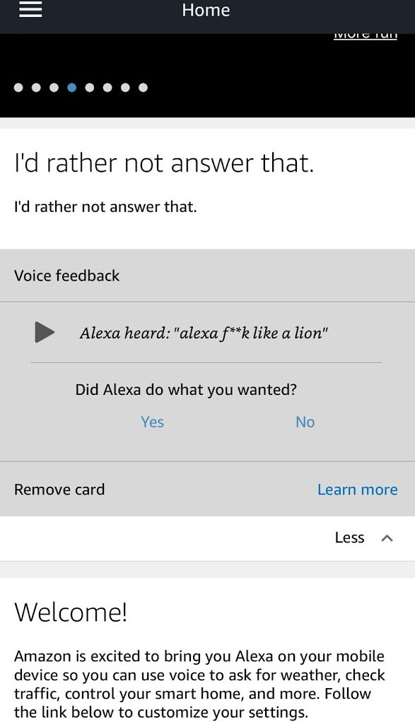 Alexa heard "Alexa fuck like a lion"
