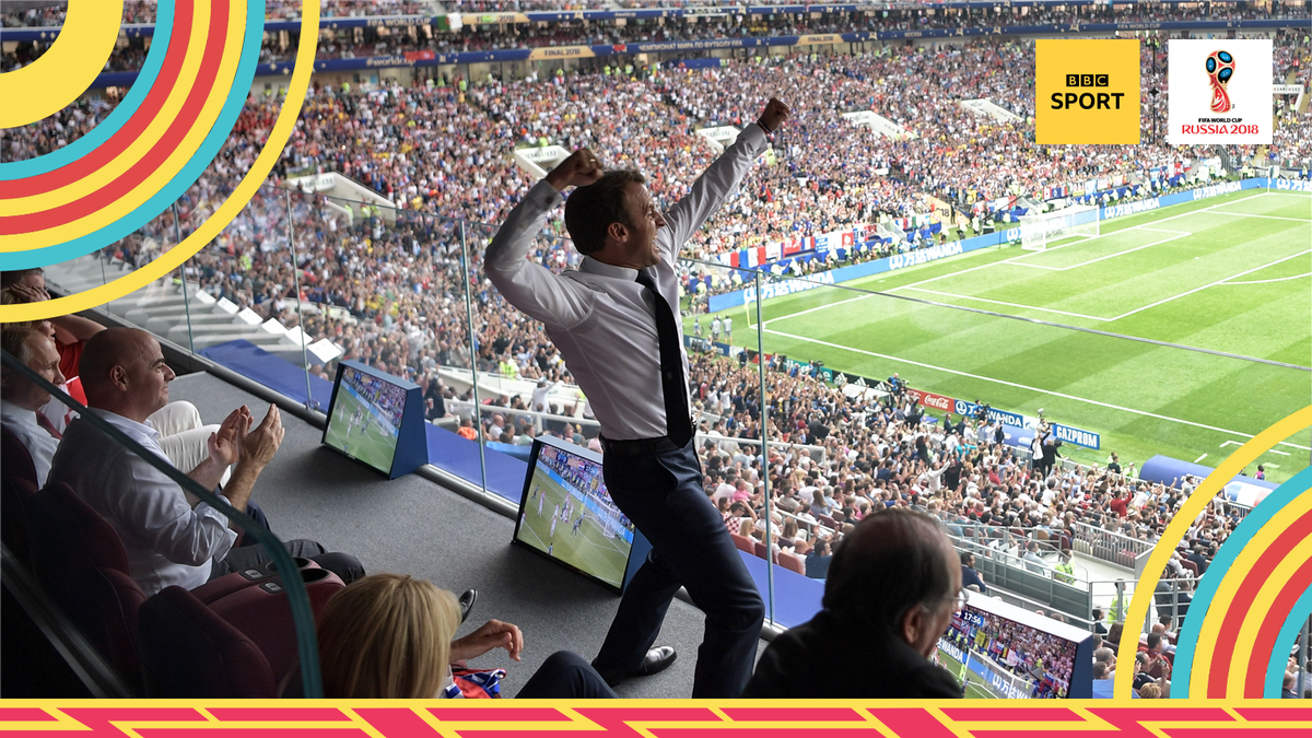 BBCMOTD's tweet photo. #FRA President Emmanuel Macron absolutely loved that 😆👏 #WorldCup https://t.co/YCJrNf86En
