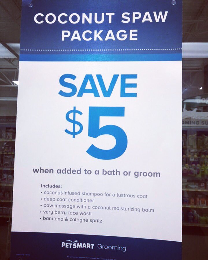 ☀️ HOT DEAL FOR SUMMER! ☀️ Our refreshing Coconut Spaw package has everything your pampered pup needs! Save $5 on a coconut shampoo, berry facial scrub, &amp; conditioner. Package also includes nail grind, teeth brushing, &amp; coconut paw&amp;nose balm! 🥥#petsmartgrooming #petsmartsnj
