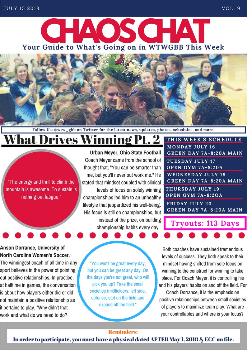 wtw_gbb's tweet photo. Last newsletter of summer is HERE. Some great thoughts from @UNCwomensSoccer and @OSUCoachMeyer. 

Green Day tomorrow - 7-8:20 MAIN.

#ImprovementSeason https://t.co/CwtNEJQezo