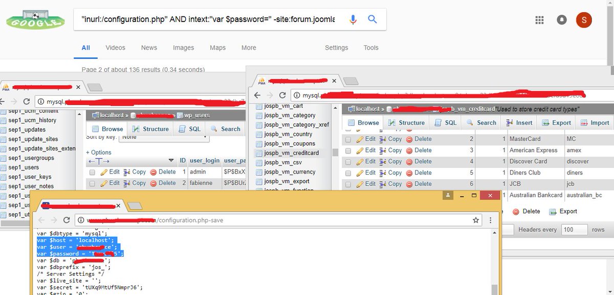 tiger_tigerboy's tweet image. Works Perfectly #GoogleDork

inurl:configuration.php and intext:&quot;var $password=&quot;