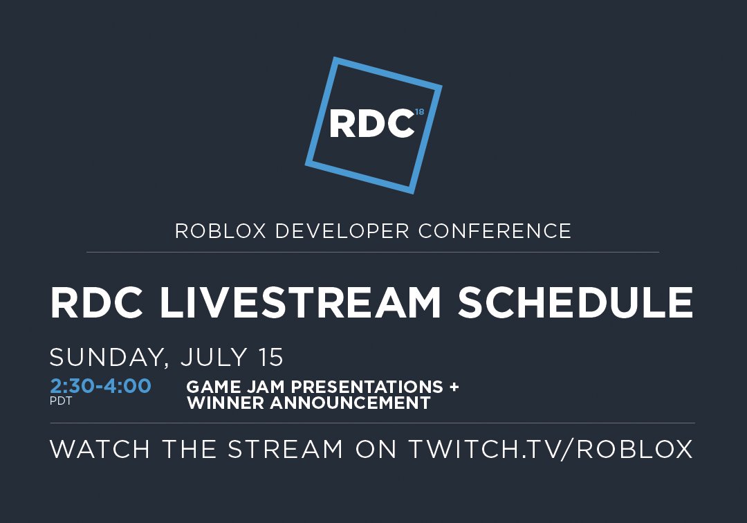 Roblox On Twitter For The Final Day Of Rdc2018 We Re Presenting Our Annual Game Jam Tune In To Https T Co Jn5ijgaooq At 2 30pm Pdt To See Which Of The Amazing Games Our Roblox Creators - roblox developer conference 2018