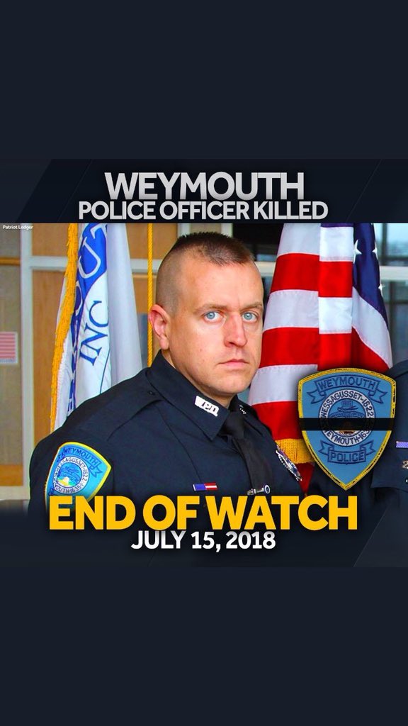 ChiefSimonsNPD's tweet photo. Rest In Peace Officer Michael Chesna. Another officer murdered protecting his community. Our thoughts and prayers are with his family and all the members of the @WeymouthPD family. #EOW 7/15/18 #NbptPD https://t.co/Gc76cL0I4y