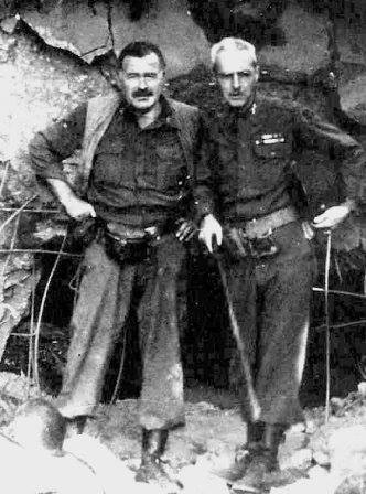 Ernest Hemingway with Col. Charles 'Buck' Lanham in Germany, 1944, during the fighting in Hürtgenwald, after which he became ill with pneumonia.