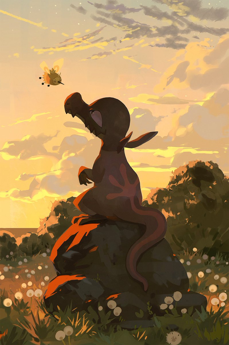 pokemon (creature) outdoors no humans sky cloud rock grass  illustration images