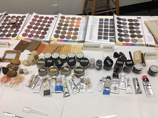 BoydCalligraphy's tweet photo. Beginning a class working with natural pigments! #seattletters2018 #calligraphy https://t.co/lj1ygjkcY9 https://t.co/YyRqJXU98O