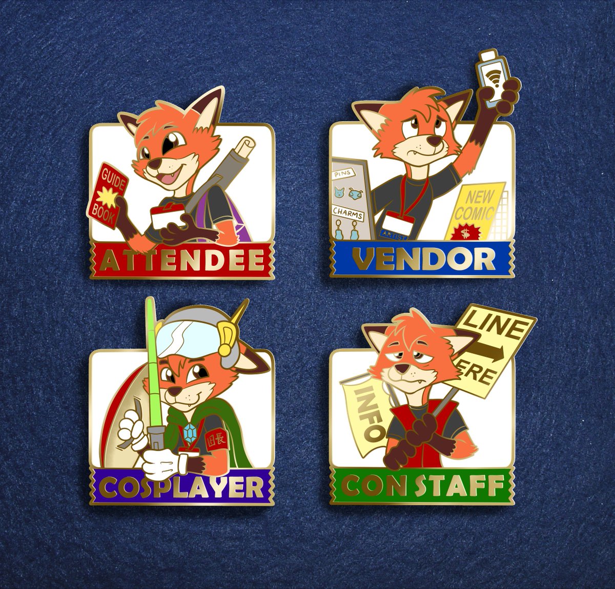 Pin reward concepts for backers of my CONquest history book on conventions. I will be at the <a href="/sofawolfpress/">Sofawolf Press</a> Booth #1236 <a href="/Comic_Con/">Comic-Con International</a> Booth #114 <a href="/BronyCon/">BronyCon</a> and @AnimangaUSA <a href="/WorldCon2018/">Worldcon 76 San Jose</a> with flyers and promo ribbons for those interested in the project. kickstarter.com/projects/23949…